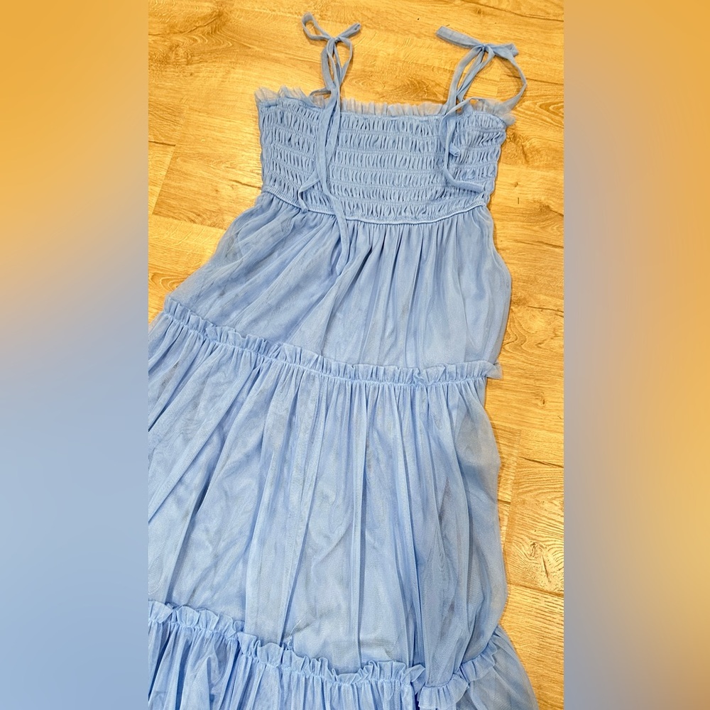 Blue Smocked Bodice With Tiered Bottom Dress